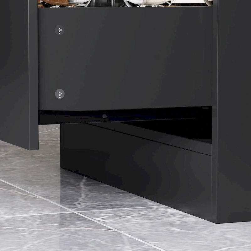 Kitchen Island with Drawers & Glass Cabinets, Converts to Office Desk