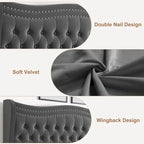 King Size Modern Style Velvet Platform Bed with Upholstered Headboard for Bedroom