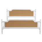 Traditional Style Platform Bed with Rattan Headboard and Footboard for Bedroom