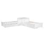 White Modern Twin Size L-shaped Platform Bed with Trundle and Drawers for Bedroom
