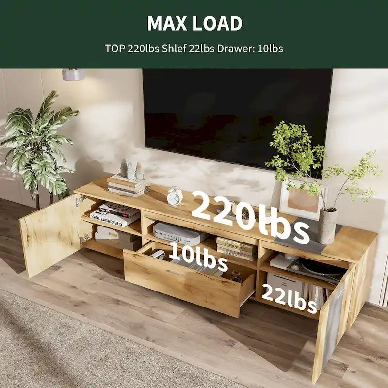 Grey,Natural Wood 70.86 TV Stand with 3 Cabinets & Drawer for TVs Up to 80