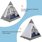 90.5 Outdoor Patio Wicker Triangle Tent Daybed Sunbed with Colorful Pillows and Curtain