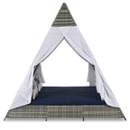 90.5 Outdoor Patio Wicker Triangle Tent Daybed Sunbed with Colorful Pillows and Curtain