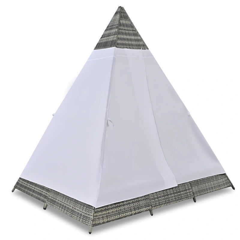 90.5 Outdoor Patio Wicker Triangle Tent Daybed Sunbed with Colorful Pillows and Curtain