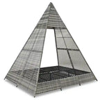 90.5 Outdoor Patio Wicker Triangle Tent Daybed Sunbed with Colorful Pillows and Curtain