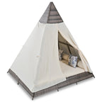 90.5 Outdoor Patio Wicker Triangle Tent Daybed Sunbed with Colorful Pillows and Curtain