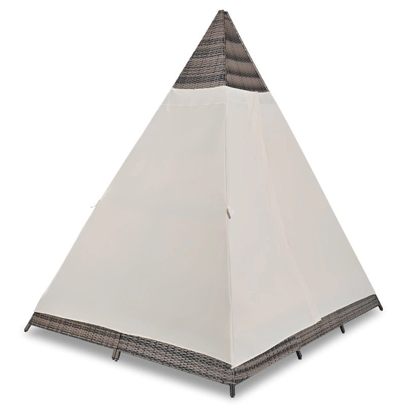 90.5 Outdoor Patio Wicker Triangle Tent Daybed Sunbed with Colorful Pillows and Curtain
