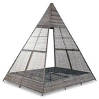 90.5 Outdoor Patio Wicker Triangle Tent Daybed Sunbed with Colorful Pillows and Curtain