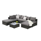 8-Pieces Outdoor Patio Sectional Sofa Set with Washable Cushions & Glass Coffee Table
