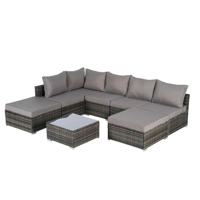 8-Pieces Outdoor Patio Sectional Sofa Set with Washable Cushions & Glass Coffee Table