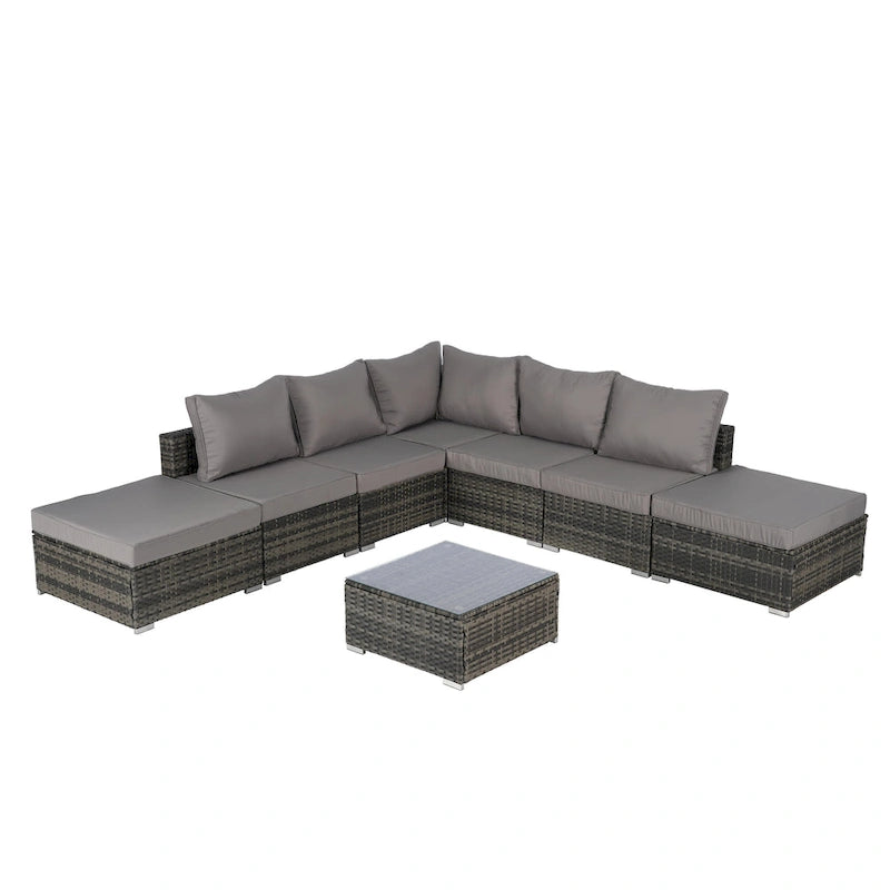 8-Pieces Outdoor Patio Sectional Sofa Set with Washable Cushions & Glass Coffee Table