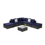 8-Pieces Outdoor Patio Sectional Sofa Set with Washable Cushions & Glass Coffee Table