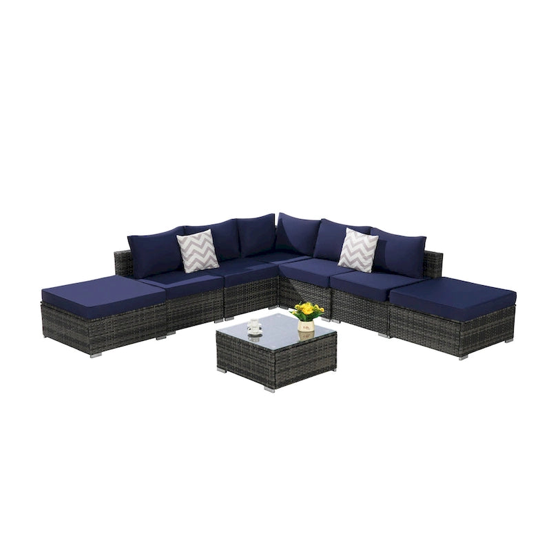 8-Pieces Outdoor Patio Sectional Sofa Set with Washable Cushions & Glass Coffee Table