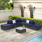 8-Pieces Outdoor Patio Sectional Sofa Set with Washable Cushions & Glass Coffee Table