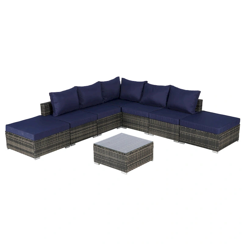 8-Pieces Outdoor Patio Sectional Sofa Set with Washable Cushions & Glass Coffee Table