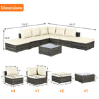 8-Pieces Outdoor Patio Sectional Sofa Set with Washable Cushions & Glass Coffee Table
