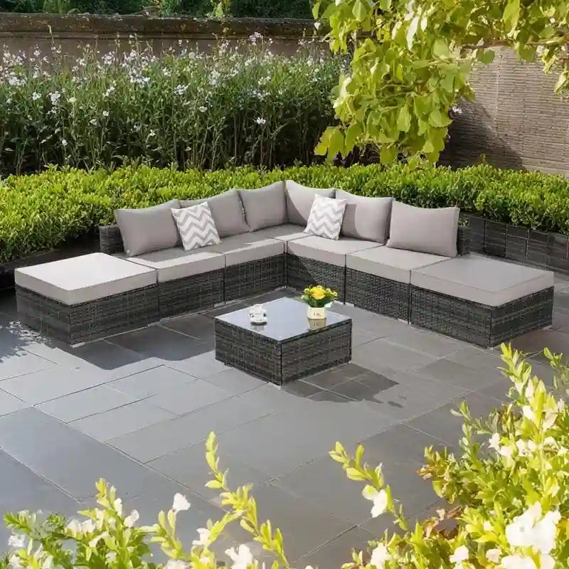 8-Pieces Outdoor Patio Sectional Sofa Set with Washable Cushions & Glass Coffee Table