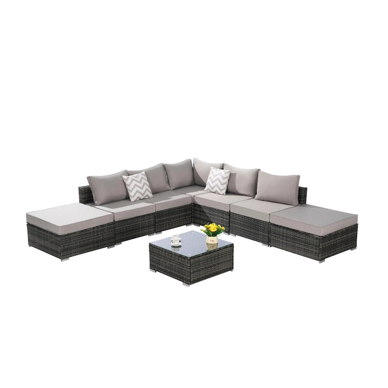 8-Pieces Outdoor Patio Sectional Sofa Set with Washable Cushions & Glass Coffee Table
