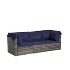 Set Divano Letto Da Esterno a 5 Pezzi in Vimini con Baldacchino Retrattile, Tavolo Riponibile