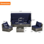Set Divano Letto Da Esterno a 5 Pezzi in Vimini con Baldacchino Retrattile, Tavolo Riponibile