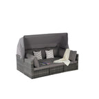 Set Divano Letto Da Esterno a 5 Pezzi in Vimini con Baldacchino Retrattile, Tavolo Riponibile