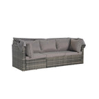 Set Divano Letto Da Esterno a 5 Pezzi in Vimini con Baldacchino Retrattile, Tavolo Riponibile