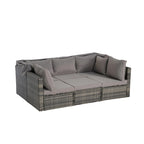 Set Divano Letto Da Esterno a 5 Pezzi in Vimini con Baldacchino Retrattile, Tavolo Riponibile