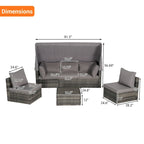 Set Divano Letto Da Esterno a 5 Pezzi in Vimini con Baldacchino Retrattile, Tavolo Riponibile