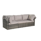 Set Divano Letto Da Esterno a 5 Pezzi in Vimini con Baldacchino Retrattile, Tavolo Riponibile