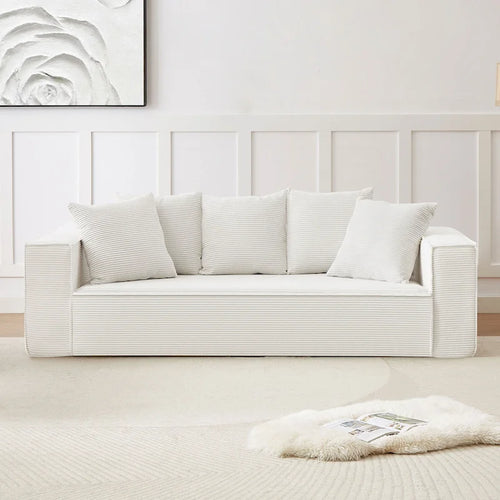 88.97 Divano Modulare a 3 Posti in Velluto a Coste con 5 Cuscini Decorativi e Design Spazioso