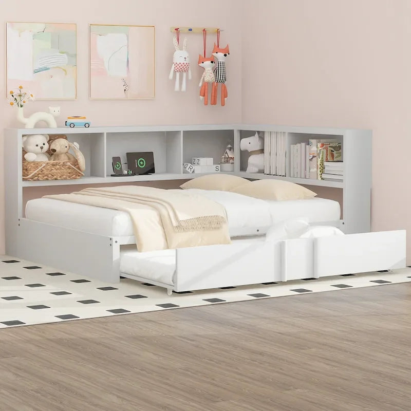 Full Metal Daybed with Trundle, Storage Cabinets, and USB Ports