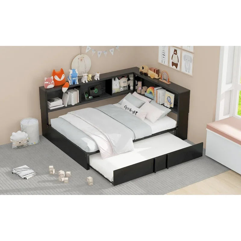 Full Metal Daybed with Trundle, Storage Cabinets, and USB Ports