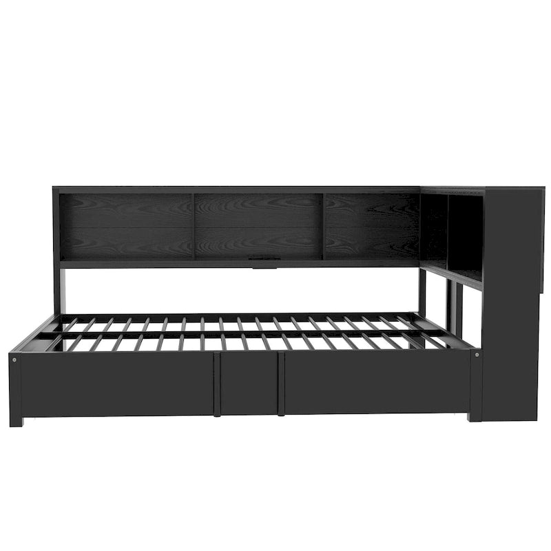 Full Metal Daybed with Trundle, Storage Cabinets, and USB Ports