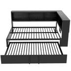 Full Metal Daybed with Trundle, Storage Cabinets, and USB Ports