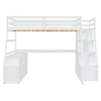 Full Pine Loft Bed with Desk and Storage