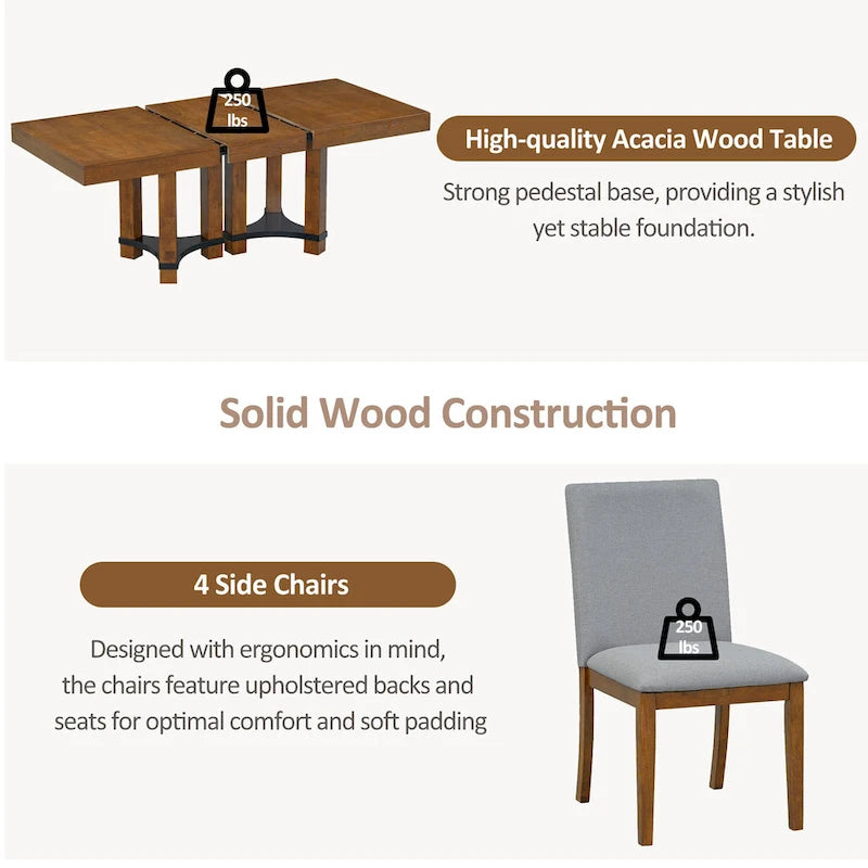 Rustic Style 7-Piece Extendable Dining Table Set with Removable Leaf, 2 Arm Chairs and 4 Armless Chairs