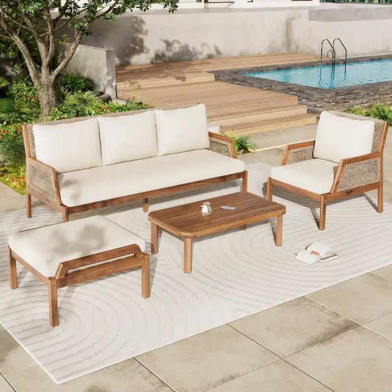 Christopher Knight Home - Malachi Outdoor Acacia Wood 4-Pieces Chat Set