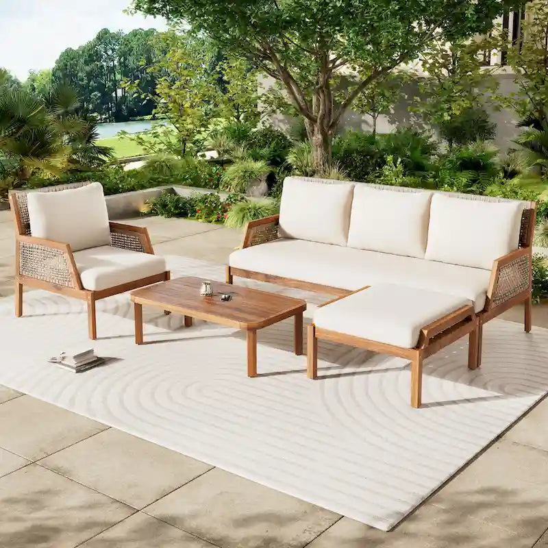 Christopher Knight Home - Malachi Outdoor Acacia Wood 4-Pieces Chat Set