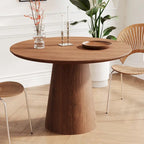 Round Dining Table for 4-6, Natural Wood Grain Dining Table with Cone Wood Pedestal Base, Rustic Minimalist Dining Table