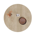 Round Dining Table for 4-6, Natural Wood Grain Dining Table with Cone Wood Pedestal Base, Rustic Minimalist Dining Table