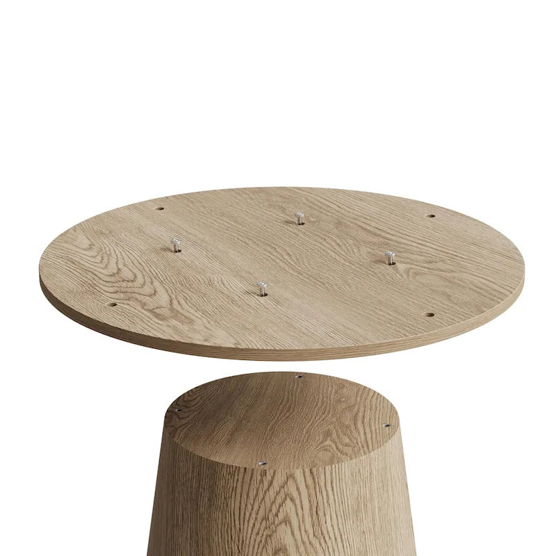 Round Dining Table for 4-6, Natural Wood Grain Dining Table with Cone Wood Pedestal Base, Rustic Minimalist Dining Table