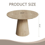 Round Dining Table for 4-6, Natural Wood Grain Dining Table with Cone Wood Pedestal Base, Rustic Minimalist Dining Table