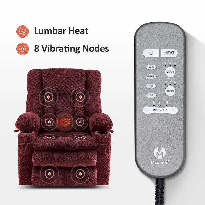 MCombo Medium Dual Motor Power Lift Recliner Chair Infinite Position, Massage and Heat, Extended Footrest, Fabric 7890