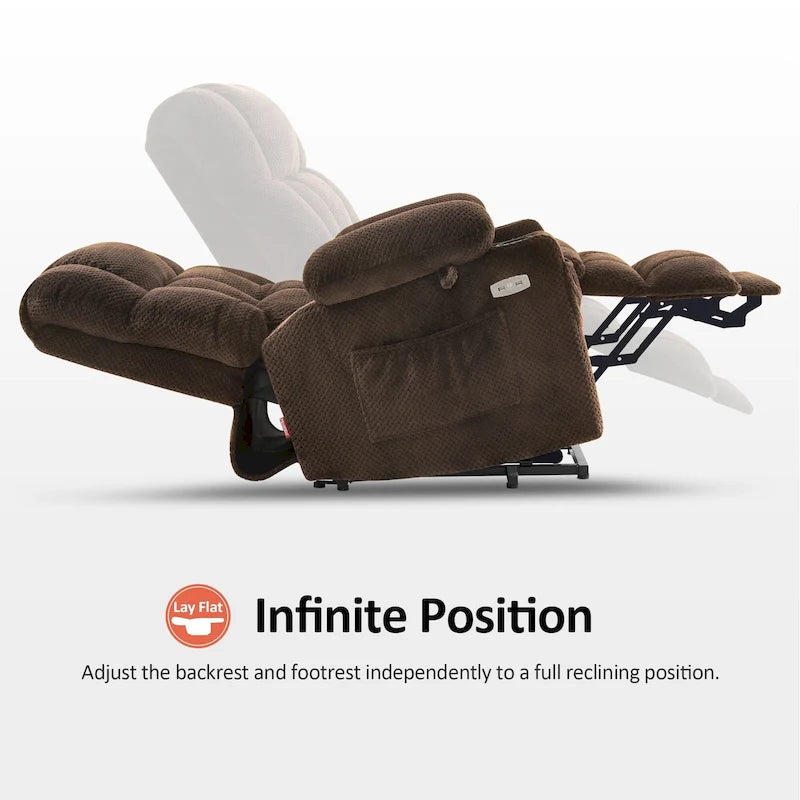 MCombo Medium Dual Motor Power Lift Recliner Chair Infinite Position, Massage and Heat, Extended Footrest, Fabric 7890