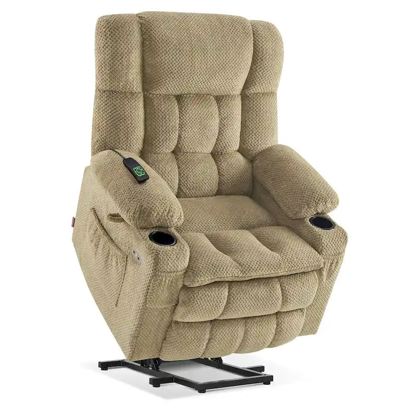 MCombo Medium Dual Motor Power Lift Recliner Chair Infinite Position, Massage and Heat, Extended Footrest, Fabric 7890