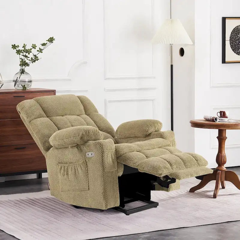MCombo Medium Dual Motor Power Lift Recliner Chair Infinite Position, Massage and Heat, Extended Footrest, Fabric 7890