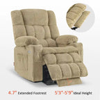 MCombo Medium Dual Motor Power Lift Recliner Chair Infinite Position, Massage and Heat, Extended Footrest, Fabric 7890