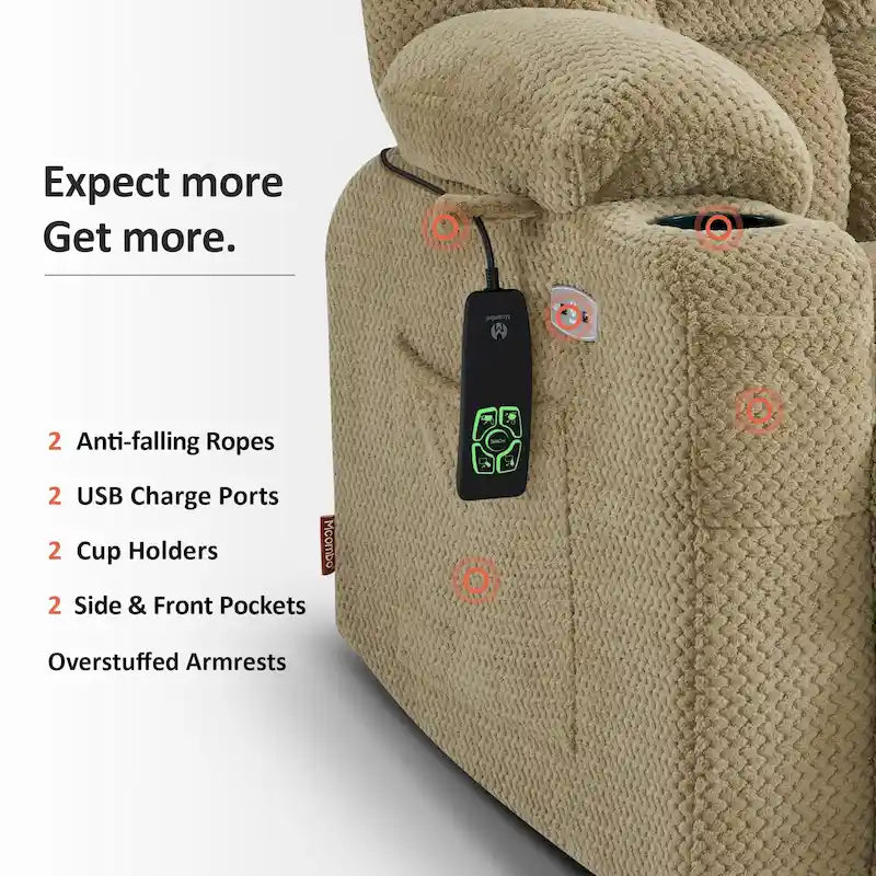 MCombo Medium Dual Motor Power Lift Recliner Chair Infinite Position, Massage and Heat, Extended Footrest, Fabric 7890