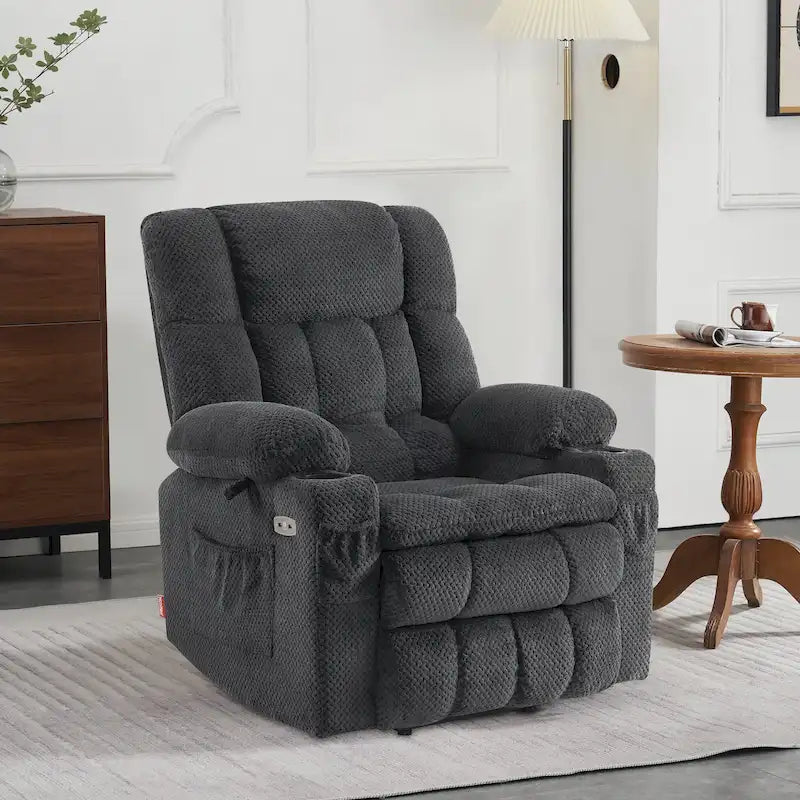 MCombo Medium Dual Motor Power Lift Recliner Chair Infinite Position, Massage and Heat, Extended Footrest, Fabric 7890