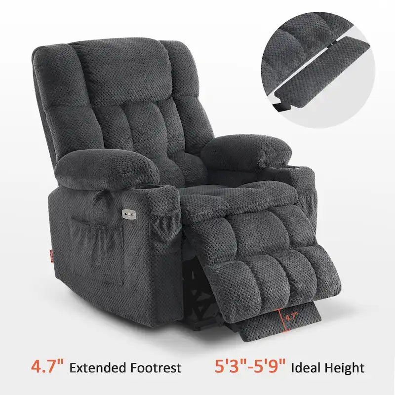 MCombo Medium Dual Motor Power Lift Recliner Chair Infinite Position, Massage and Heat, Extended Footrest, Fabric 7890